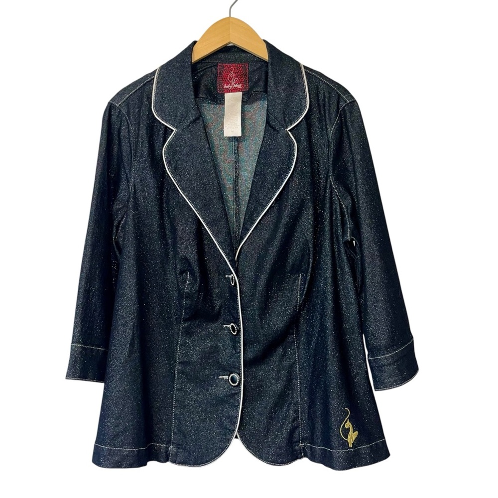 Vtg Baby Phat Blazer Womans Plus Sz 1X Denim Sparkly Denim‎ Dark Wash Y2K 90s
